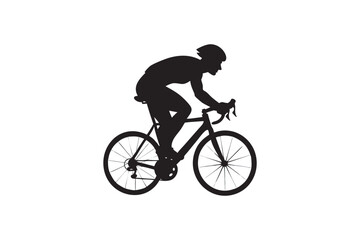 Silhouette of a cyclist riding a road bike isolated on a white background showcasing fitness sport and healthy lifestyle in a minimalist design for various Art & Illustration