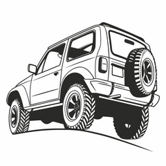Rugged off road vehicle climbing incline four wheel drive graphic