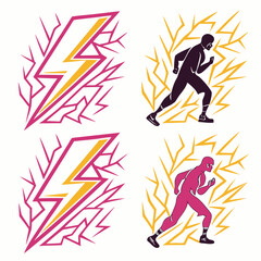 Running man with lightning bolt symbols speed