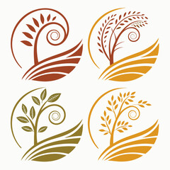 Stylized trees with swirling branches and organic fields nature