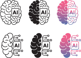 AI Icon with Brain Symbol   Artificial Intelligence Logo for App, UI, Website in Vector and PNG