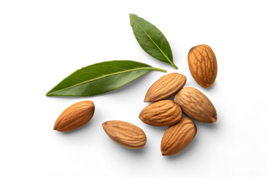 Halfed almond with leaves isolated on white or transparent background
 - Powered by Adobe