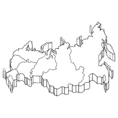 Russia map illustration hand drawn outline vector