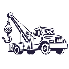 Naklejka premium Tow truck with hook and striped block crane vehicle