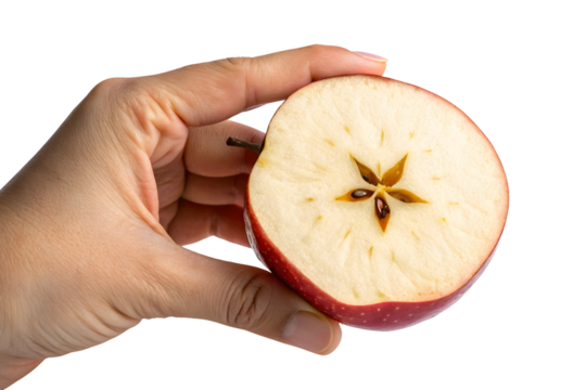 Hand holding sliced apple isolated transparent background - Powered by Adobe