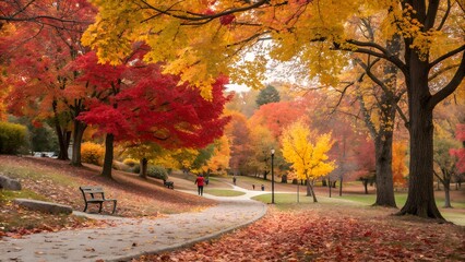 Autumn trees in the city park with colorful leaves