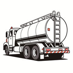 White fuel tanker truck with black accents and red lights vector