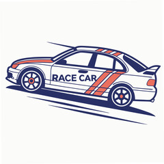 White race car with orange and blue racing stripes automobile sport