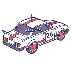 White racing car with red stripes and number twenty six race car sports car