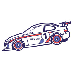 White racing car with blue and red accents sports car vehicle