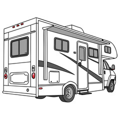 White recreational vehicle with slide out and grey accents camper motorhome