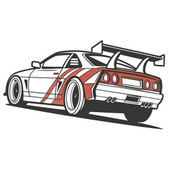White racing car with red stripes and spoiler sports car automotive