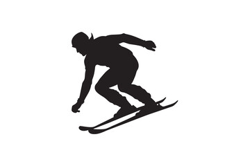 Silhouette of a Skier in Action Depicting Winter Sports Recreation and Adventure Set Against a Clean White Background for Versatile Design Applications Art & Illustration