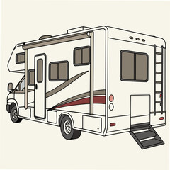 White recreational vehicle with slide out and ladder motorhome camper
