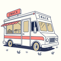 White snack truck with coral awning and tan windows food truck mobile food