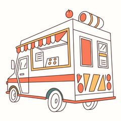White snack truck with orange awning and wheels food truck mobile food