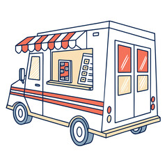 White snack truck with orange awning and windows food truck mobile food