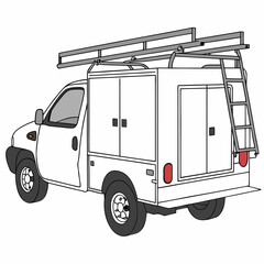 White utility truck with ladder and storage compartments white truck utility vehicle
