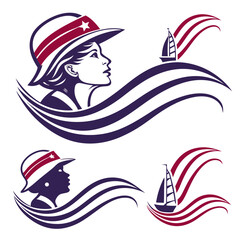 Woman wearing patriotic hat with sailboat and flag waves star