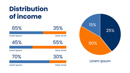Comprehensive Income Distribution Infographic Featuring Pie Chart and Horizontal Bar Graphs Representing Financial Data Analysis for presentations diagram, process, chart workflow, banner layout info