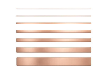 Rose gold metallic banners of different sizes creating a stylish and elegant design element on a transparent background