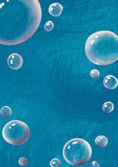 Air bubble in water oil paint on paper illustration for decoration on ocean, water drinking, aquatic and marine life concept.
