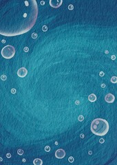 Air bubble in water oil paint on paper illustration for decoration on ocean, water drinking, aquatic and marine life concept.