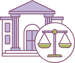 Court Building Color Icon. Vector Icon of Government Office and Scales of Justice. Legal Service. Architecture Concept
