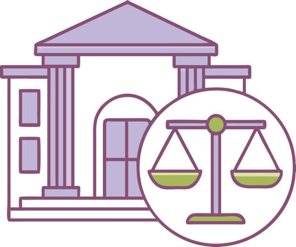 Court Building Color Icon. Vector Icon of Government Office and Scales of Justice. Legal Service. Architecture Concept