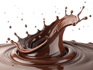 A splash of rich chocolate creating a crown like shape against a black background in a close up view