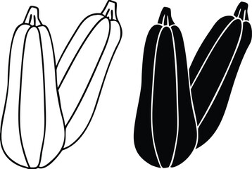 Zucchini icons. Black and White Vector Icons. Organic Vegetarian Food, Healthy Eating. Vegetables Concept