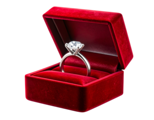 Engagement Diamond Ring in Velvet Box Isolated on Transparent Background PNG 