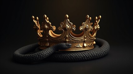 Opulent Gold Crown with Black Snake: Regal Power and Mysterious Enchantment