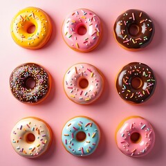 Fototapeta premium Assorted Colorful Donuts with Glaze and Sprinkles