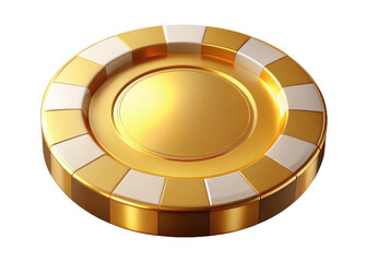Luxurious golden casino chip with white inlays isolated on transparent background
