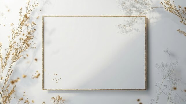 invitation card with soft gold foil border on light gray background