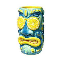 Stylized Tiki Mug with Citrus Fruit Glasses, a Vibrant and Playful Design