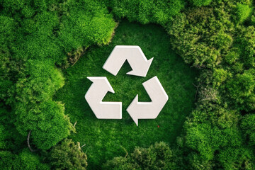 Recycle Symbol Surrounded by Green Moss on Natural Background for Environmental Conservation