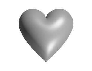3D Classic love grey glossy heart icon on transparent background