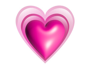 3D Glossy pink love glowing heart icon on transparent background