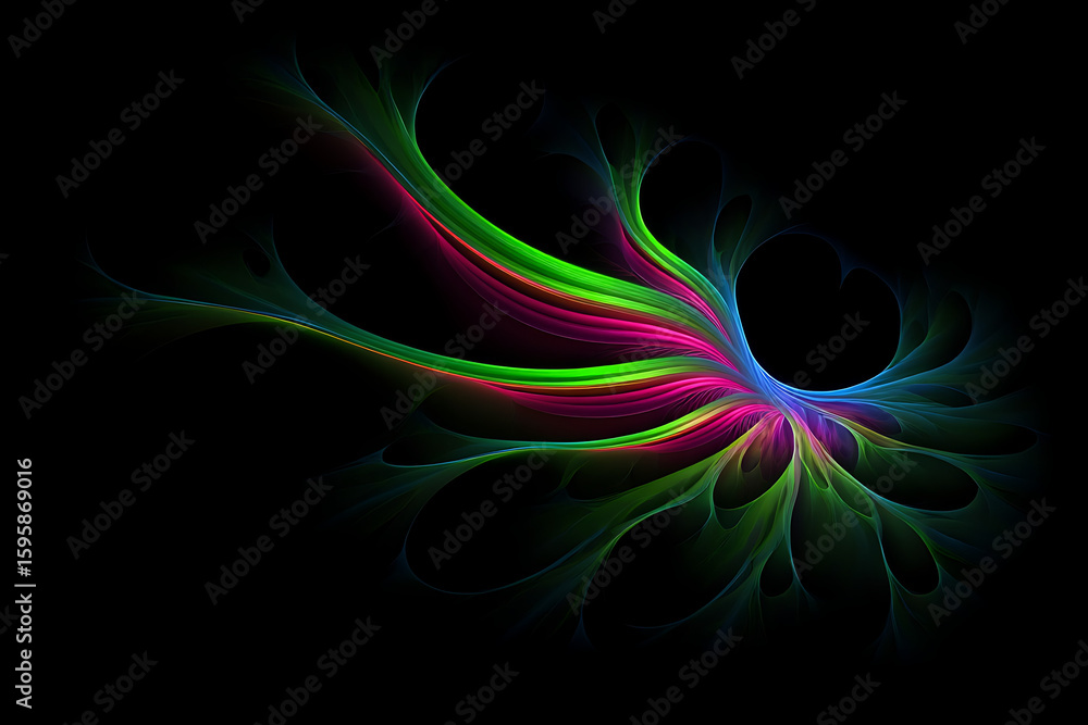 Poster the abstract fractal design on a dark background features a vibrant and colorful pattern, creating a