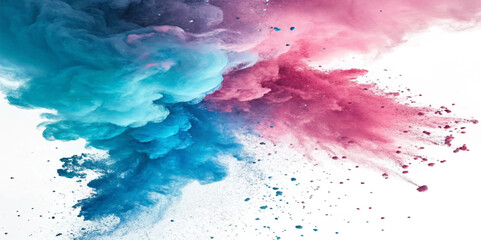 Colorful Holi powder on white background. Multicolored Powder Explosion Isolated on White Background. colorful vibrant rainbow Holi paint color powder explosion with bright colors isolated white bg.