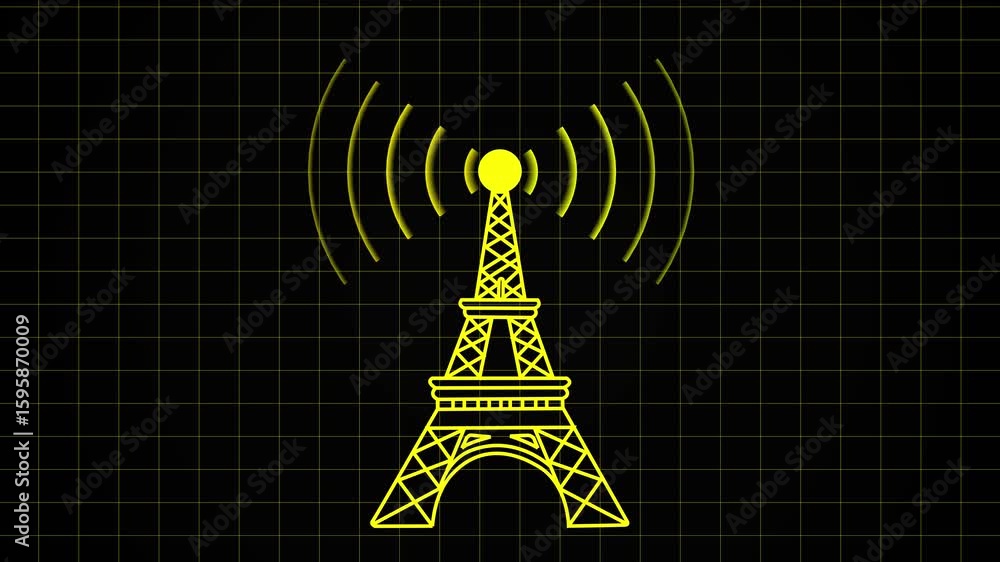Poster signal tower with networking. radio tower, transmitter antenna icon. wi-fi wireless internet network