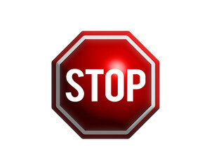 3D red stop warning sign flat icon symbol