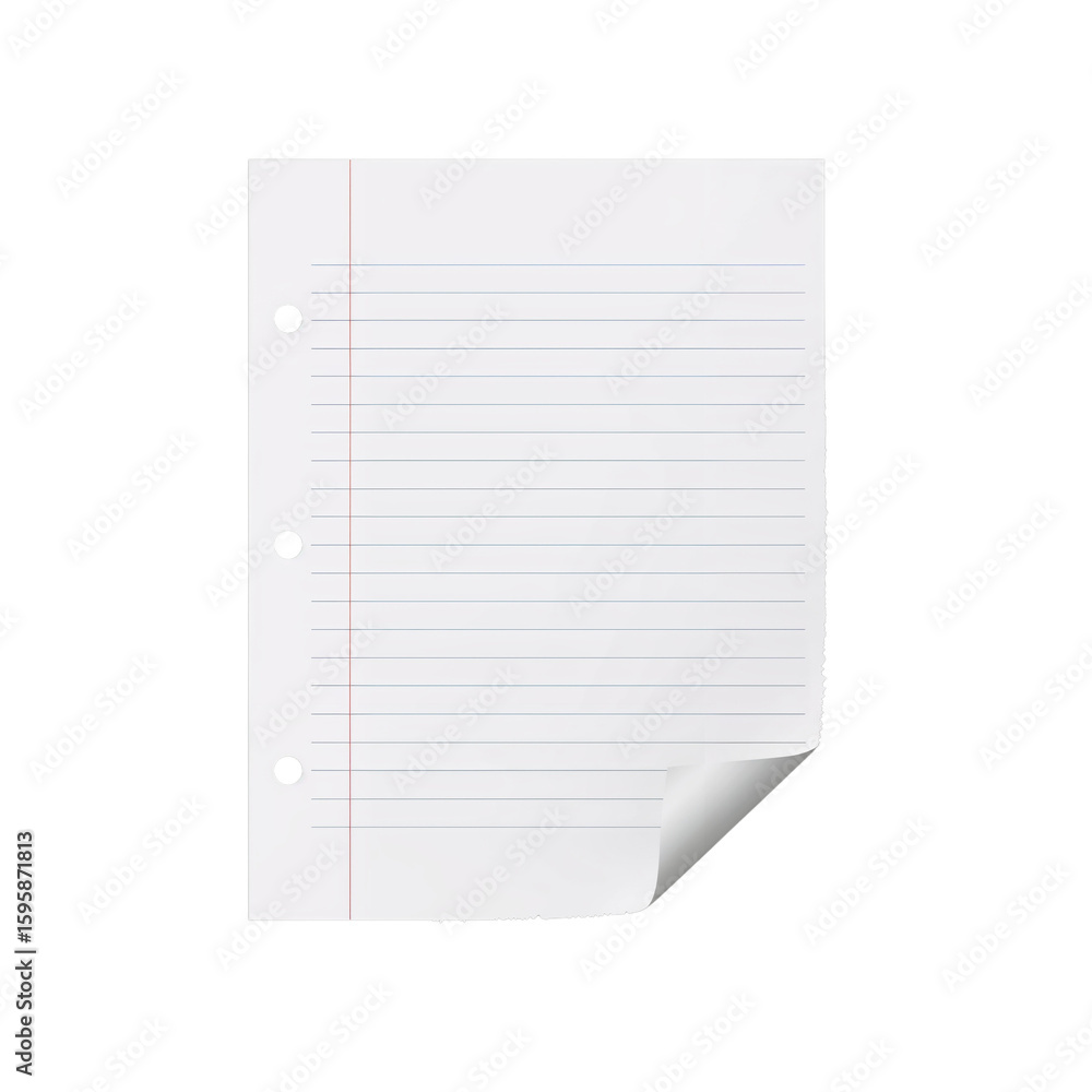 Poster lined paper with curled corner providing a unique minimalist design element for layouts