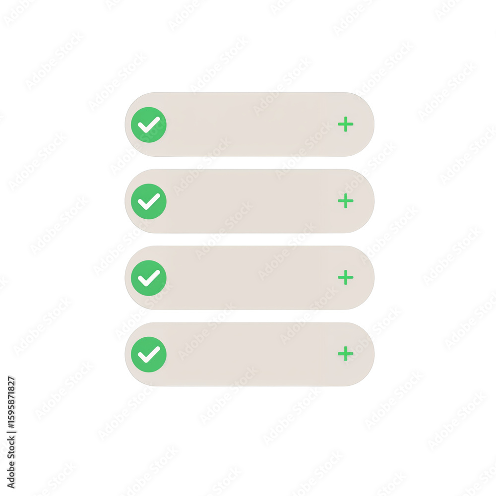 Poster modern minimalist checklist interface with plus signs and check marks on transparent backdrop