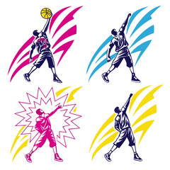 Basketball players in dynamic poses action sport