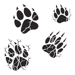 Fototapeta premium Black bear paw prints with cracked effect animal tracks