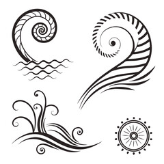 Black abstract swirls and circular design curves lines