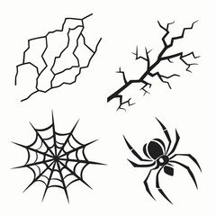 Black brush stroke spider web cracks and spider branches